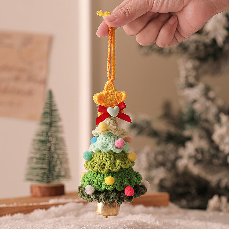 2PCS Green Handmade-Style Crochet Christmas Tree Ornament - Festive Plush Hanging Decor for Home &amp; Car
