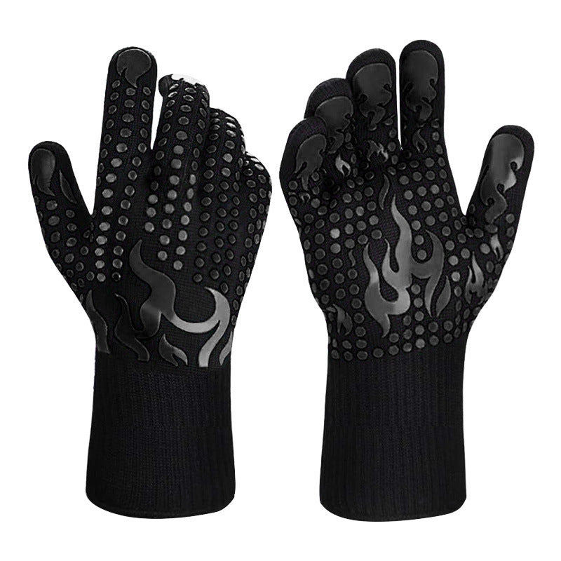 Black a Pair Of Extreme Heat Resistant BBQ Gloves (500°C) - Aramid Fiber with Non-Slip Silicone Grip for Grilling &amp; Oven Use