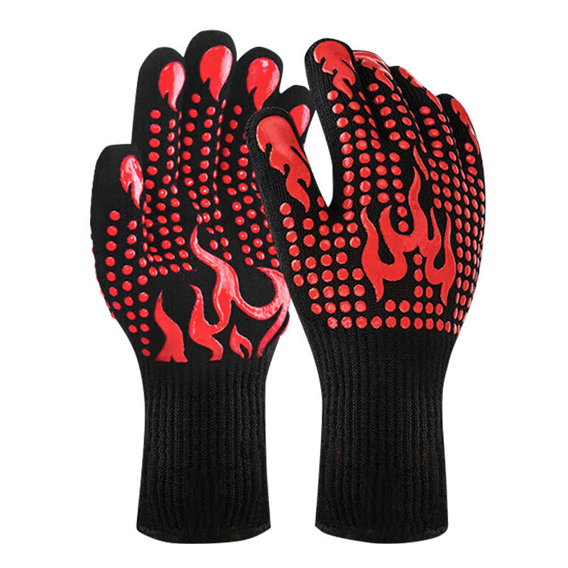 Red a Pair Of Extreme Heat Resistant BBQ Gloves (500°C) - Aramid Fiber with Non-Slip Silicone Grip for Grilling &amp; Oven Use