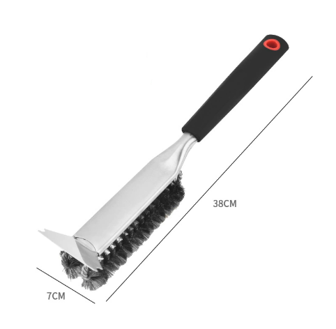 Plastics Handle Heavy Duty BBQ Grill Brush - Stainless Steel Wire Cleaner with Scraper for Effortless Grate Cleaning