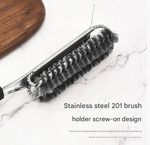 Plastics Handle Heavy Duty BBQ Grill Brush - Stainless Steel Wire Cleaner with Scraper for Effortless Grate Cleaning