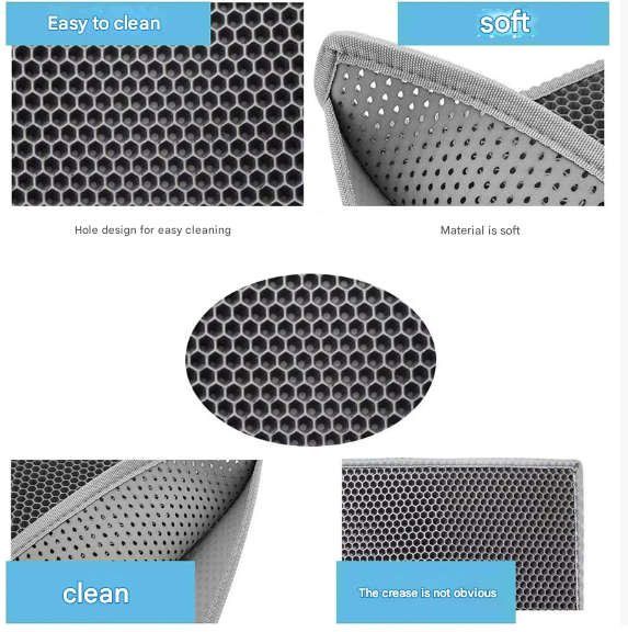 Black Large Double-Layer Cat Litter Trapping Mat - Waterproof EVA Honeycomb Design for Scatter Control (45cm x 60cm)