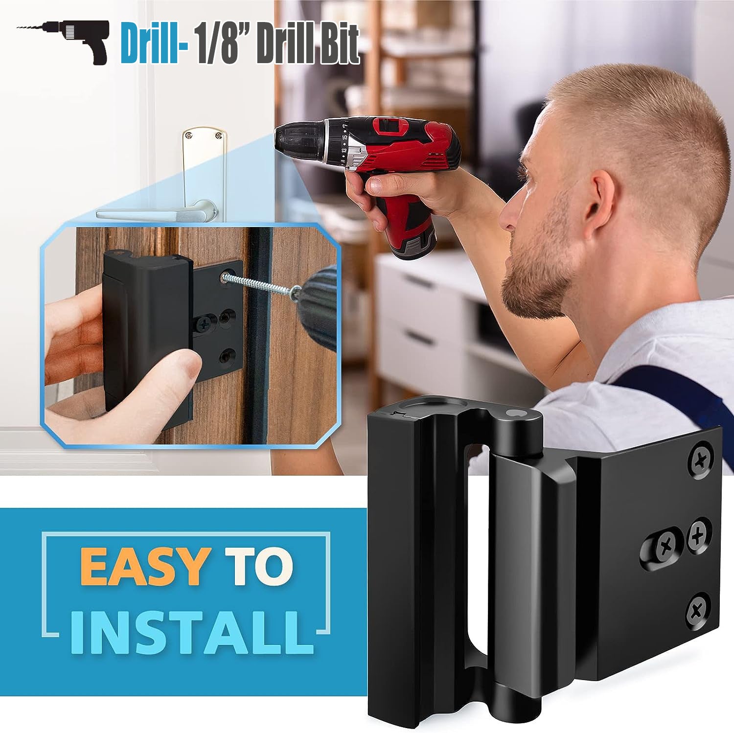 Silver Heavy-Duty Hotel Style Security Door Lock - Childproof Door Reinforcement Latch for Home Safety