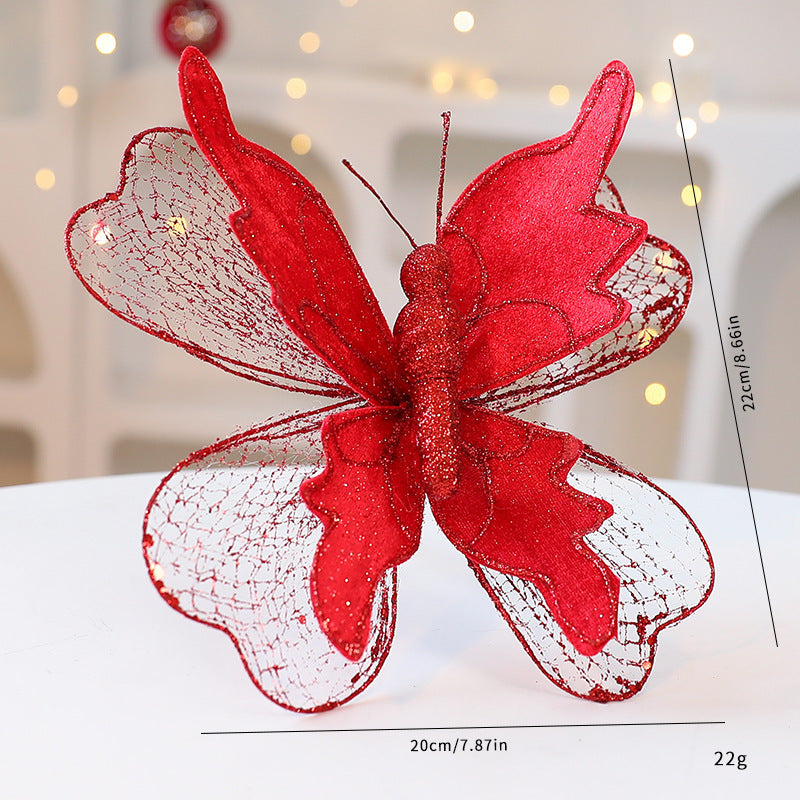 Red Large Glitter Butterfly Christmas Ornaments (Set of 2) - Clip-On Decorations for Trees &amp; Wreaths