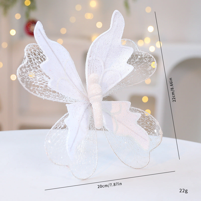 White Large Glitter Butterfly Christmas Ornaments (Set of 2) - Clip-On Decorations for Trees &amp; Wreaths