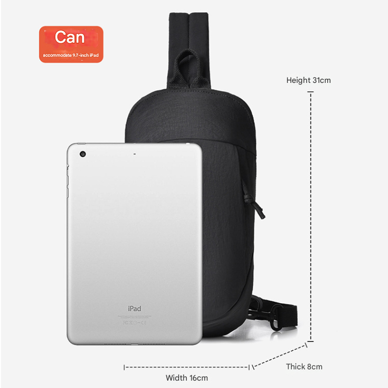 Beige Minimalist Anti-Theft Sling Bag for Men & Women - Water-Resistant Crossbody Chest Pack, Fits 9.7-inch Tablet