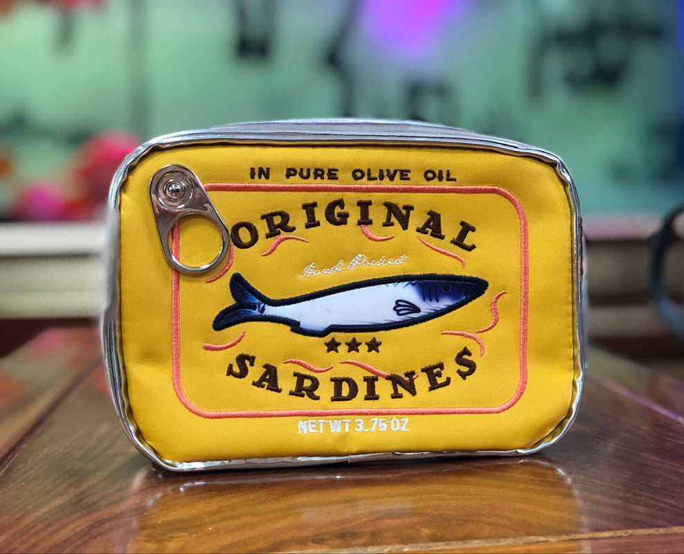 Yellow Quirky Sardine Tin Novelty Clutch - Fun PU Leather Makeup & Accessory Pouch