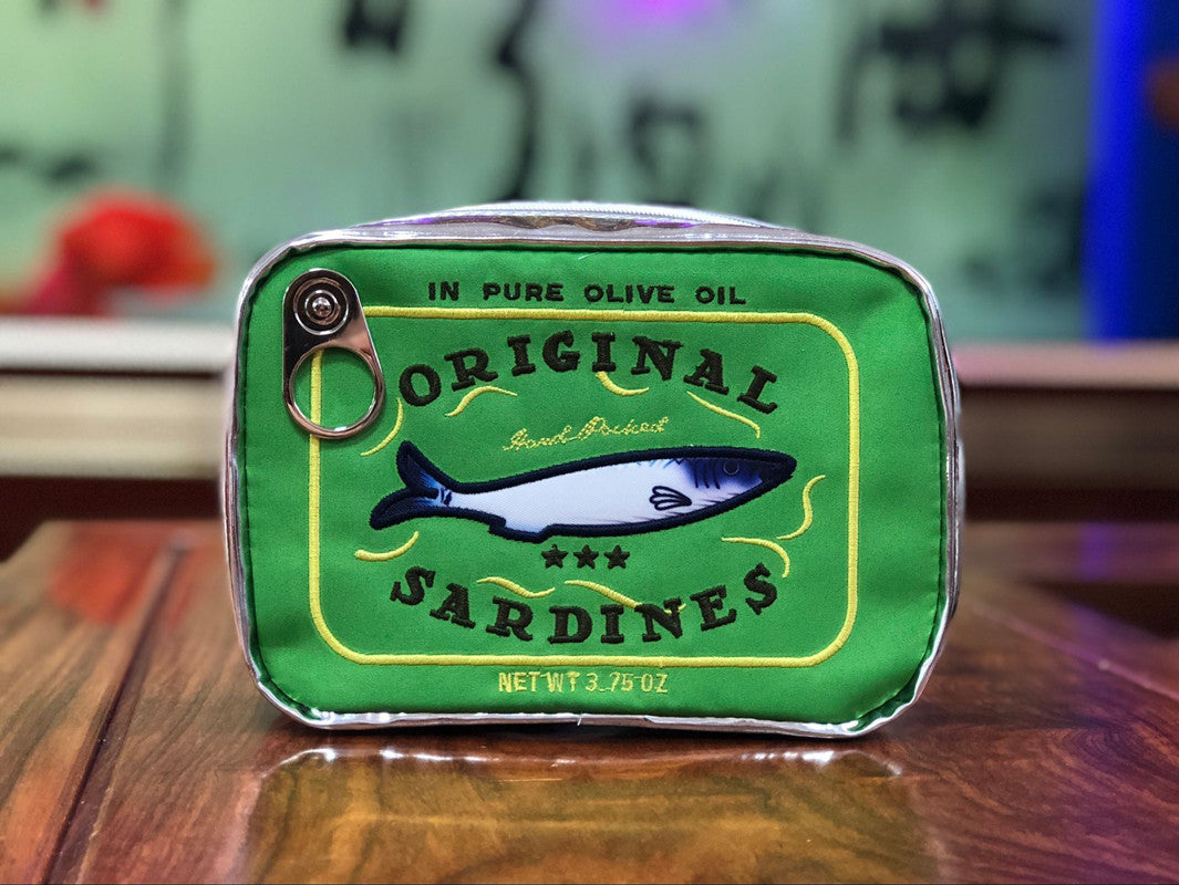 Green Quirky Sardine Tin Novelty Clutch - Fun PU Leather Makeup & Accessory Pouch