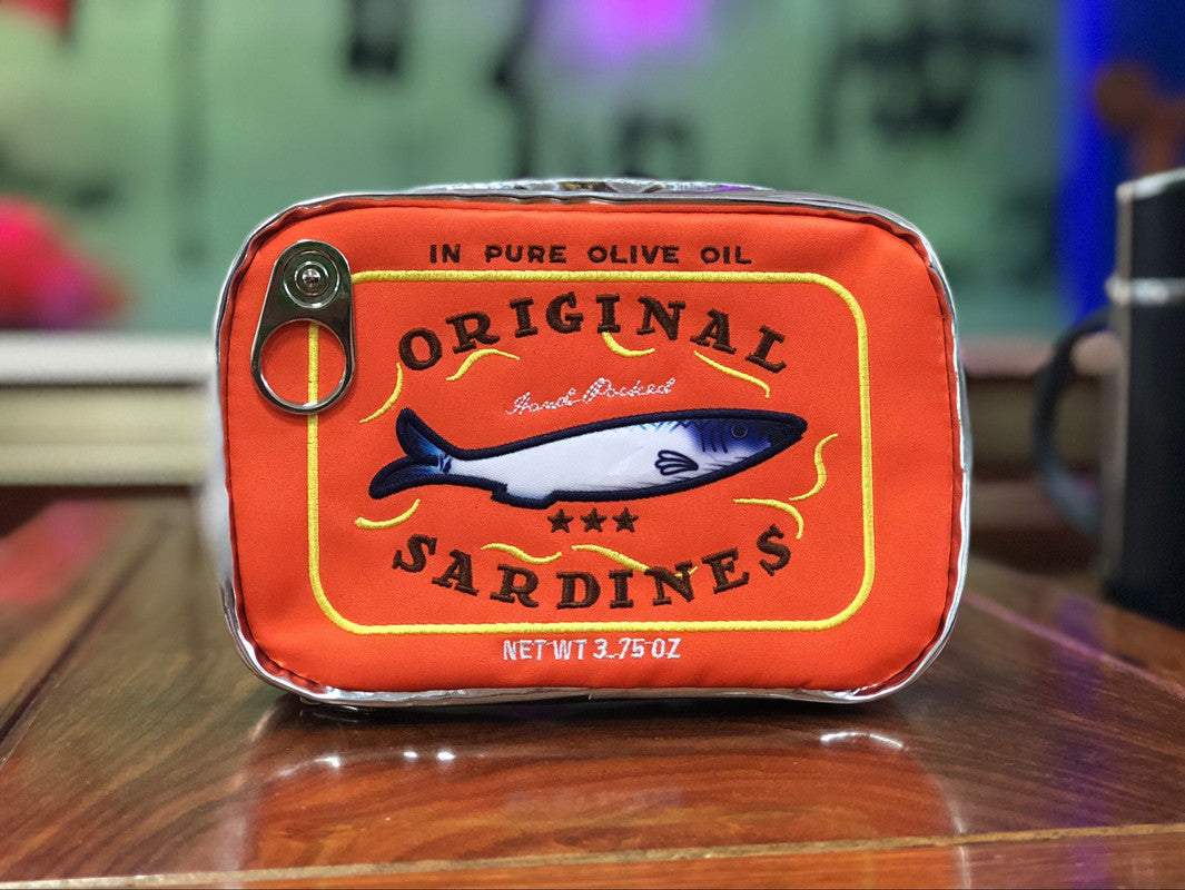 Orange Quirky Sardine Tin Novelty Clutch - Fun PU Leather Makeup &amp; Accessory Pouch