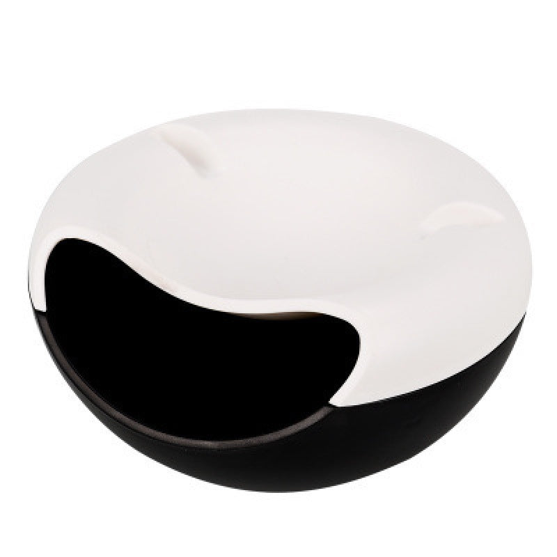 Black-white Creative Lazy Snack Bowl with Phone Holder - Dual-Layer Dish for Nuts &amp; Seeds