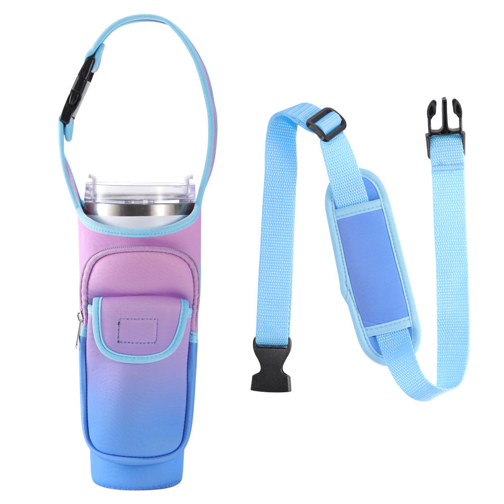 Blue-purple Insulated Tumbler Carrier Pouch with Adjustable Strap &amp; Pocket