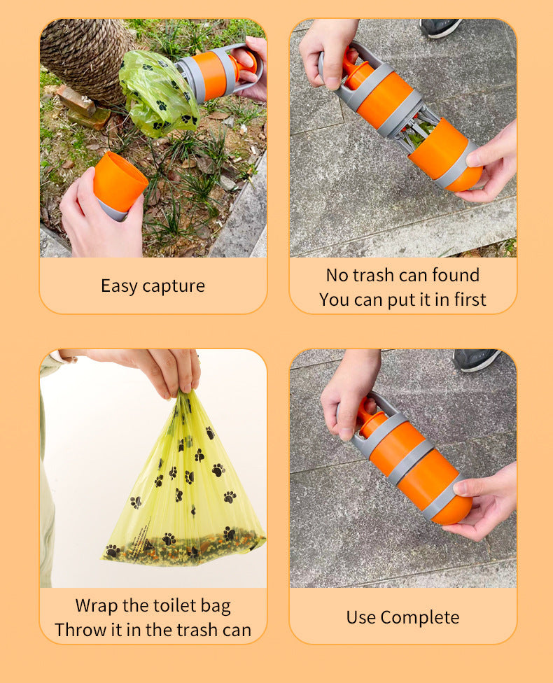 Orange and grey Hygienic Portable Dog Pooper Scooper with Integrated Bag Dispenser - Effortless Pet Waste Cleanup