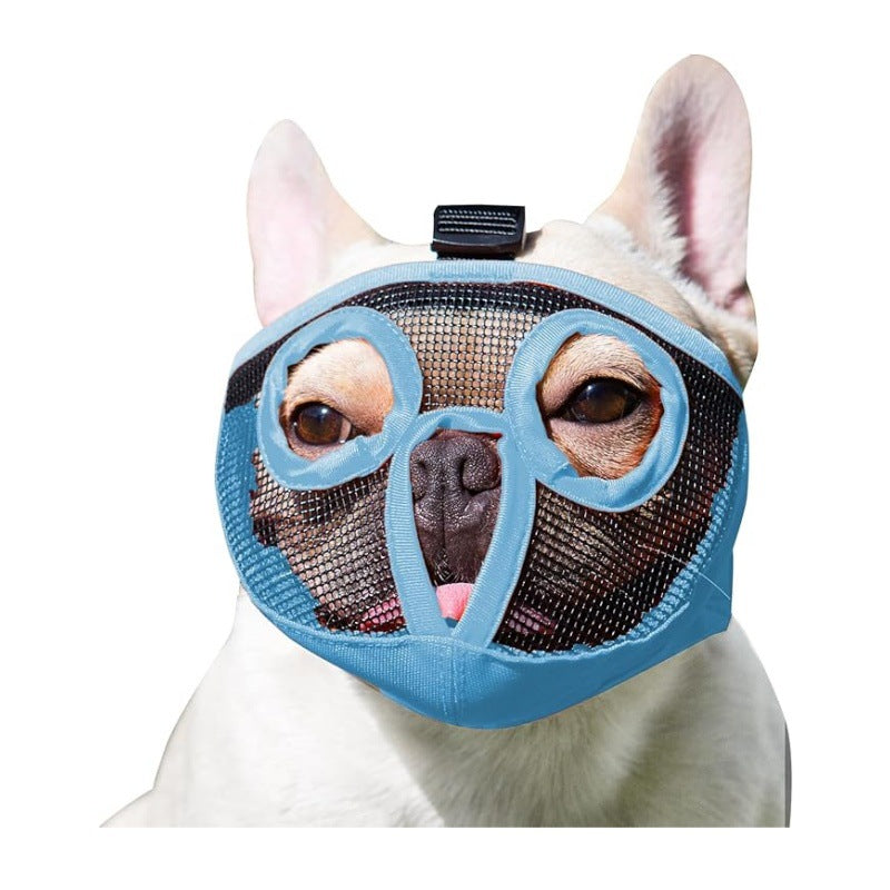 Blue Adjustable Breathable Mesh Dog Muzzle for Short-Nosed Breeds(Size L)