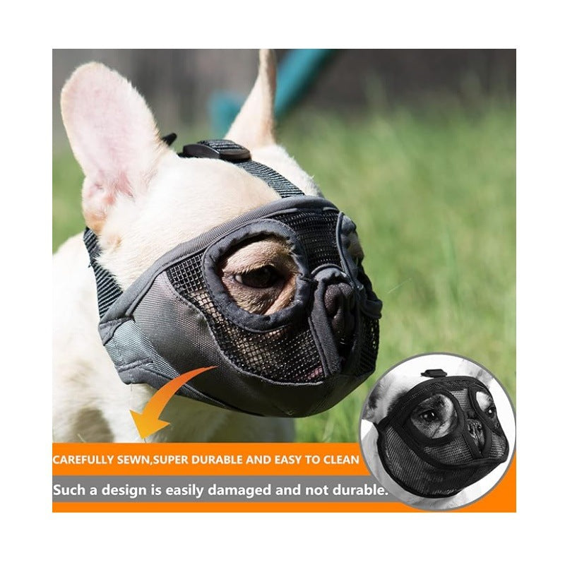 Blue Adjustable Breathable Mesh Dog Muzzle for Short-Nosed Breeds(Size L)