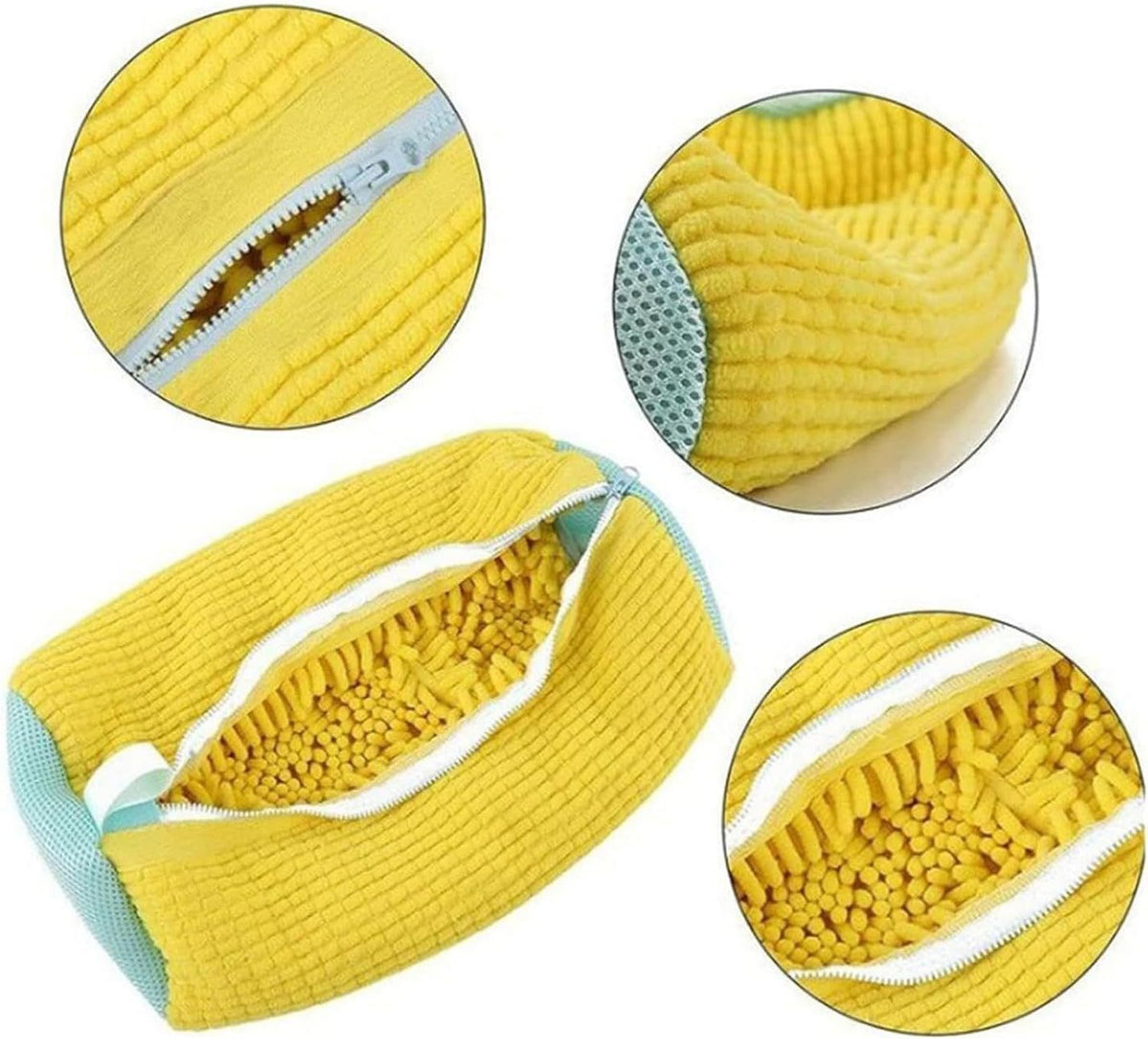 Grey 2piece Durable Sneaker Wash Bag for Washing Machine - Anti-Deformation Shoe Protector with Chenille Fabric