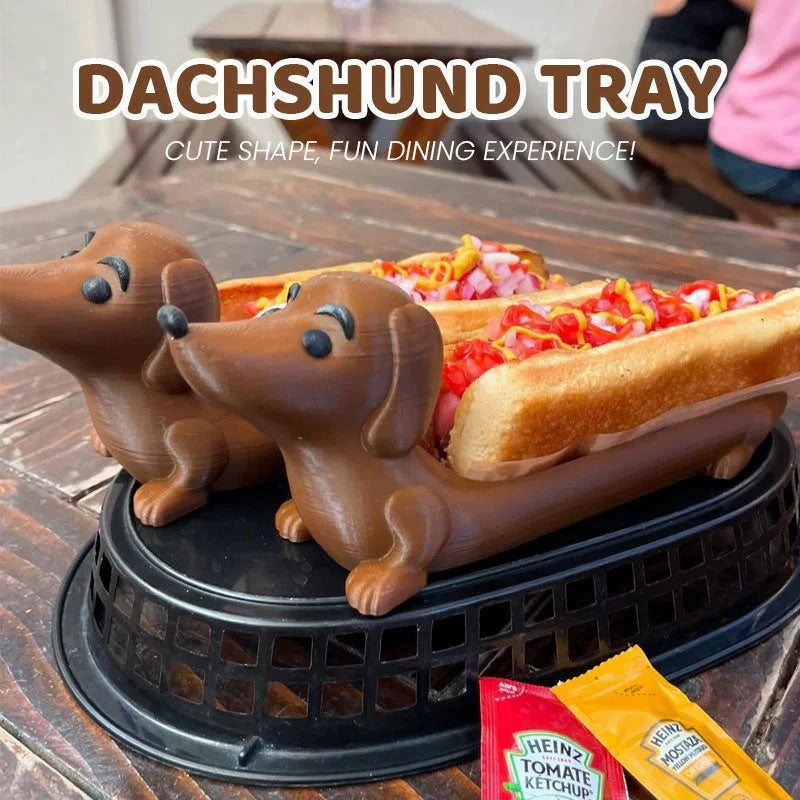 Light Brown Creative Dachshund Hot Dog Tray - Cute Dog-Shaped Sandwich Holder with 3D Decor