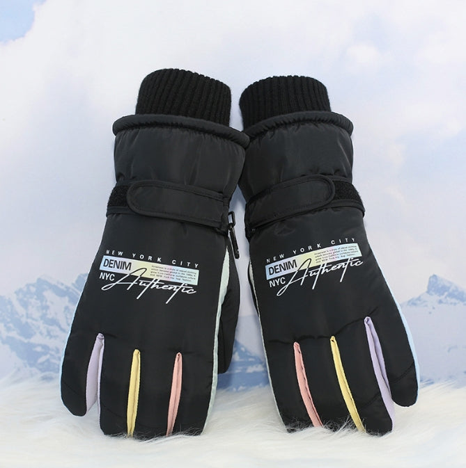 Black Women's Warm Winter Ski Gloves - Waterproof & Windproof Touchscreen Gloves for Snow Sports