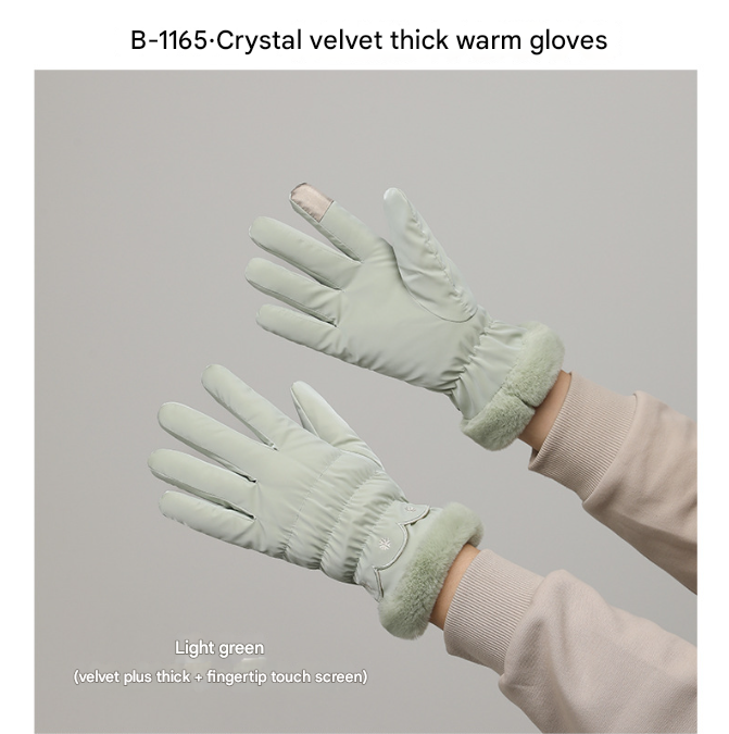 Light Green Elegant Women's Thermal Winter Gloves - Waterproof &amp; Windproof Touchscreen Gloves with Faux Fur Cuff