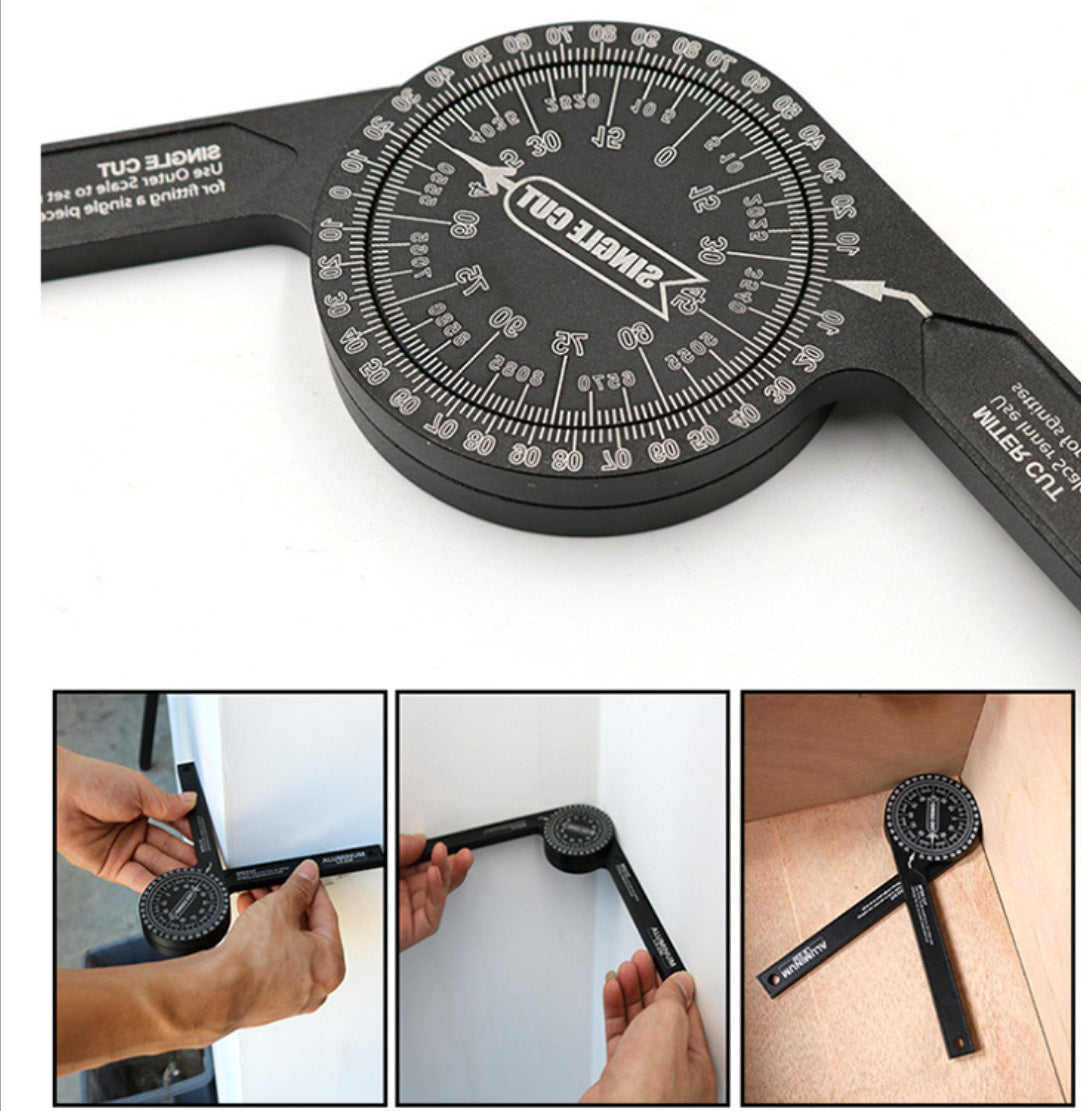 Black Precision 360-Degree Miter Saw Protractor - Aluminum Alloy Angle Finder for Woodworking & Carpentry