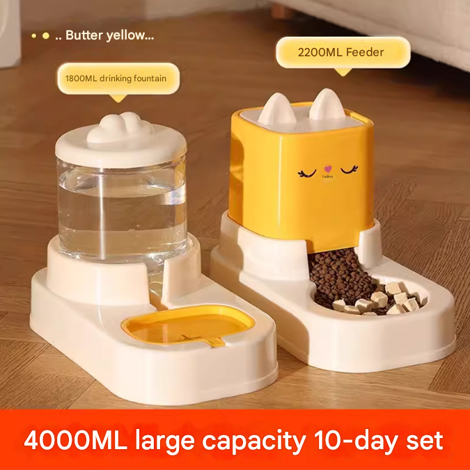 Yellow Automatic Pet Feeder and Water Dispenser Set - Large Capacity Gravity Food & Water Combo for Cats & Dogs