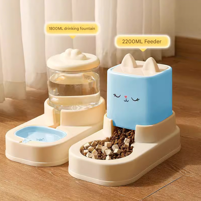 Blue Automatic Pet Feeder and Water Dispenser Set - Large Capacity Gravity Food &amp; Water Combo for Cats &amp; Dogs