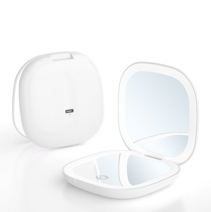 2-piece White Portable LED Makeup Mirror - Rechargeable Compact with 3-Color Lights &amp; 5x Magnification