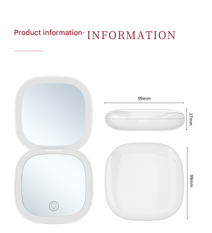 2-piece Black Portable LED Makeup Mirror - Rechargeable Compact with 3-Color Lights & 5x Magnification