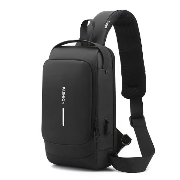 Black Modern Anti-Theft Sling Bag for Men - Crossbody Backpack with USB Port &amp; Combination Lock