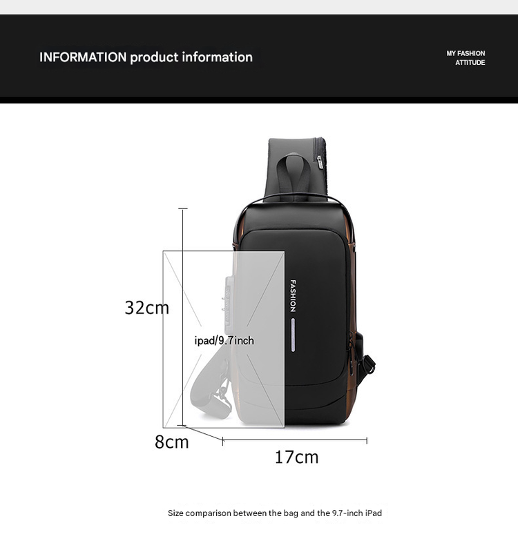 Gray Gold Modern Anti-Theft Sling Bag for Men - Crossbody Backpack with USB Port & Combination Lock