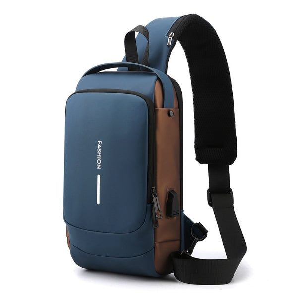 Blue Modern Anti-Theft Sling Bag for Men - Crossbody Backpack with USB Port &amp; Combination Lock