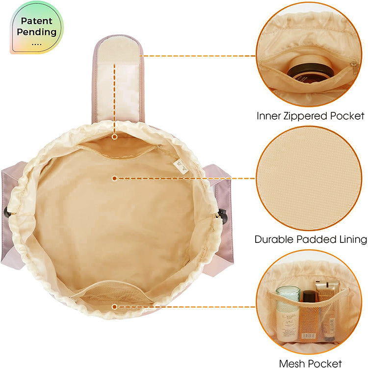 Blue New Large Capacity Portable Drawstring Makeup Bag - Travel Toiletry Bag with Fashionable Cosmetic Brush Storage