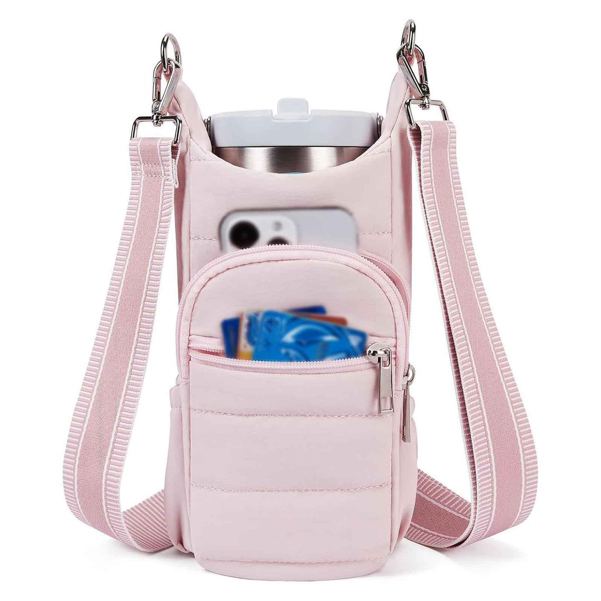 Pink Women&#39;s Crossbody Water Bottle Bag-Perfect for Hiking and Cycling