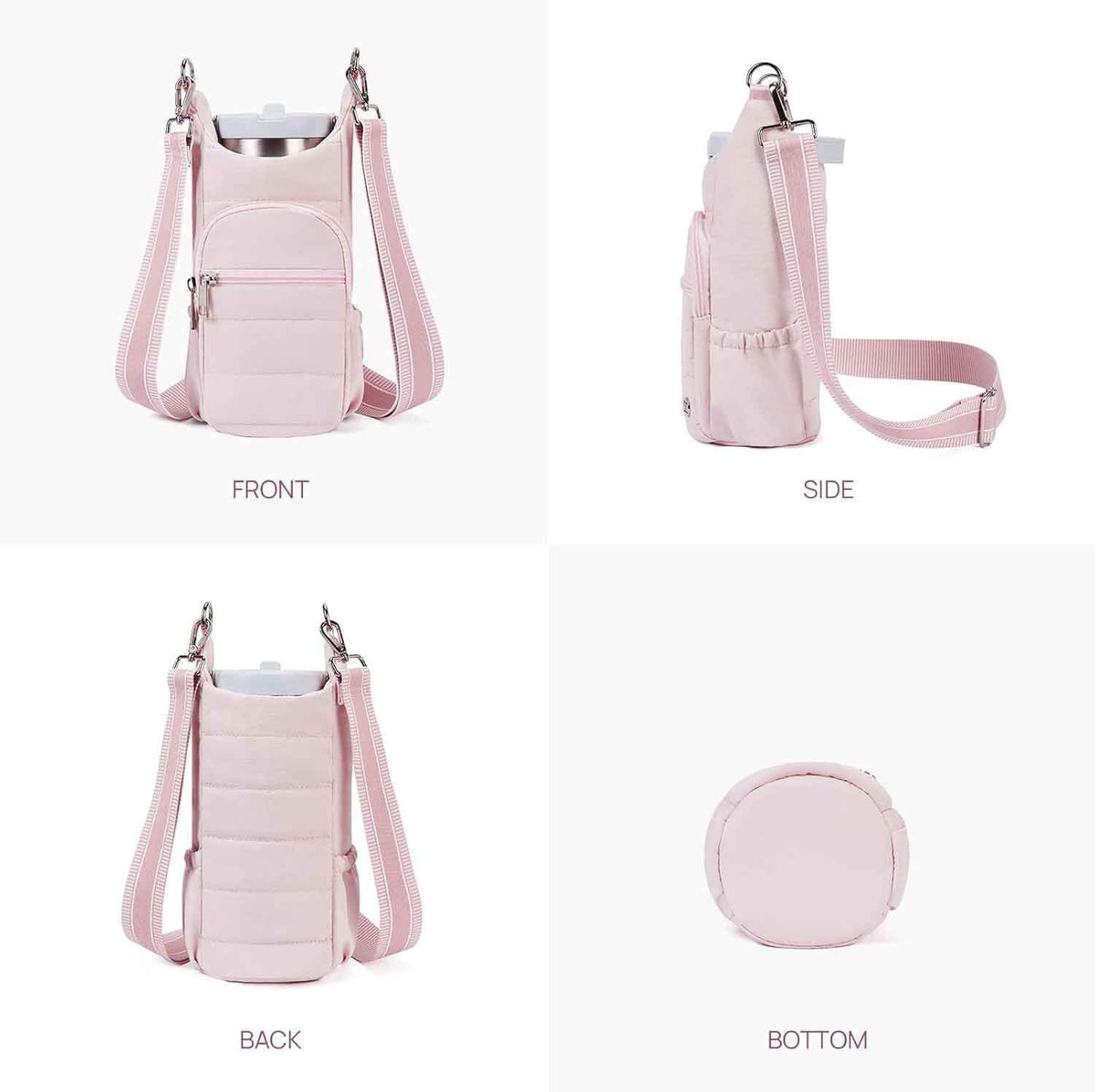 Black Women's Crossbody Water Bottle Bag-Perfect for Hiking and Cycling