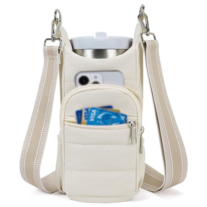 White Women&#39;s Crossbody Water Bottle Bag-Perfect for Hiking and Cycling