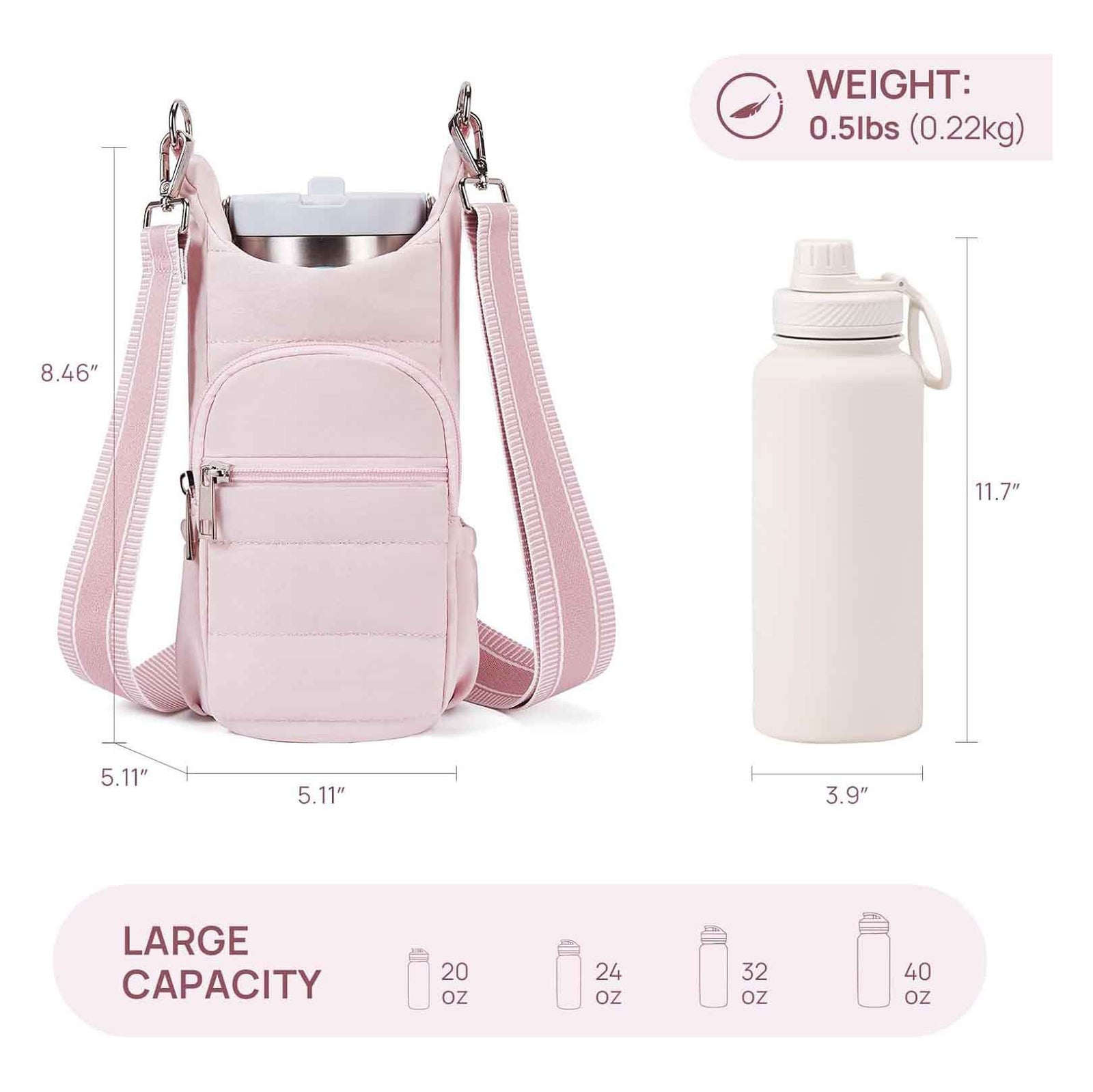 White Women's Crossbody Water Bottle Bag-Perfect for Hiking and Cycling