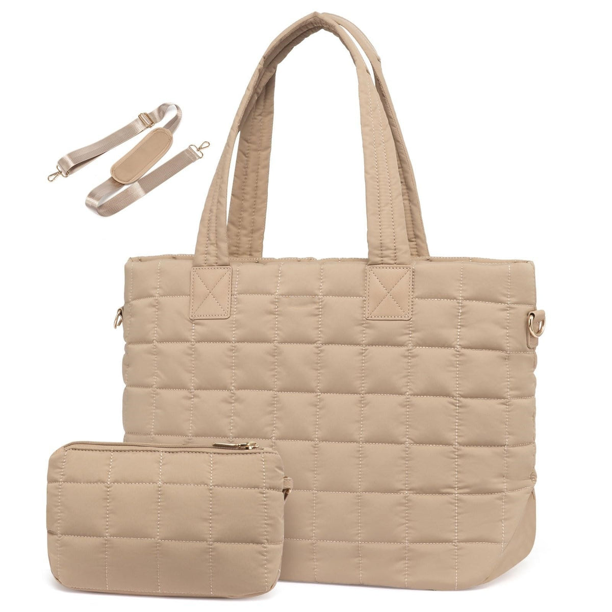 Khaki New Large Capacity Tote Bag - Fashionable Quilted Women&#39;s Shoulder Bag and Laptop Bag