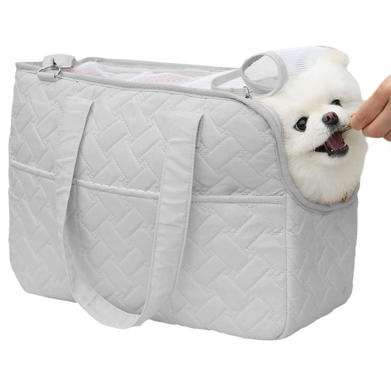 Grey Fashionable Pet Carrier Bag - Stylish Handbag for Cats and Small Dogs