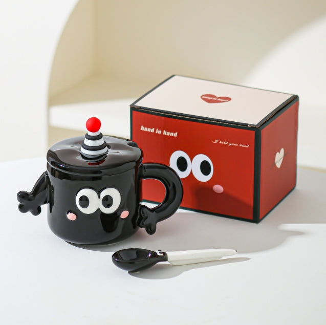 Black Quirky Ceramic Couples Mug Set - Fun and Unique Gift for Weddings and Special Occasions