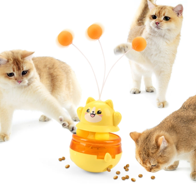 2-Piece Yellow Interactive Cat Tumbler Toy - 3-in-1 Treat Dispensing Puzzle Feeder with Ball Track & Teaser Wand
