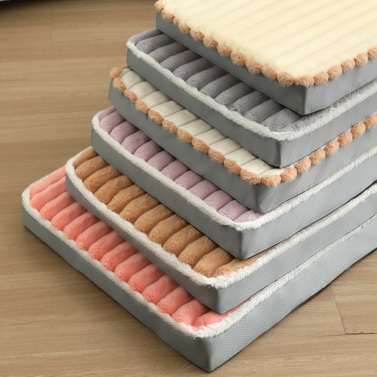 2-Piece Beige Sponge large pet bed - plush dog mat, detachable, washable, anti-slip base(50*40*8cm)