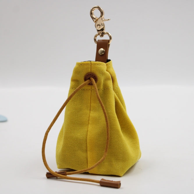 2-PCS Yellow Clip-On Canvas Dog Treat Pouch - Portable Drawstring Bag for Training &amp; Walks