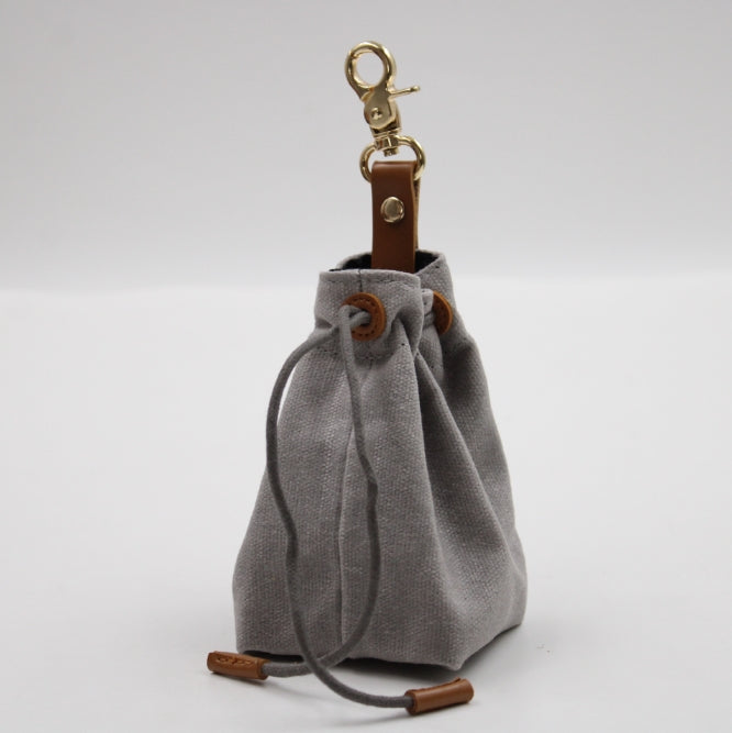 2-PCS Grey Clip-On Canvas Dog Treat Pouch - Portable Drawstring Bag for Training &amp; Walks