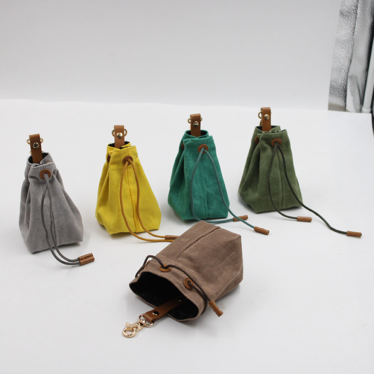 2-PCS Grey Clip-On Canvas Dog Treat Pouch - Portable Drawstring Bag for Training & Walks