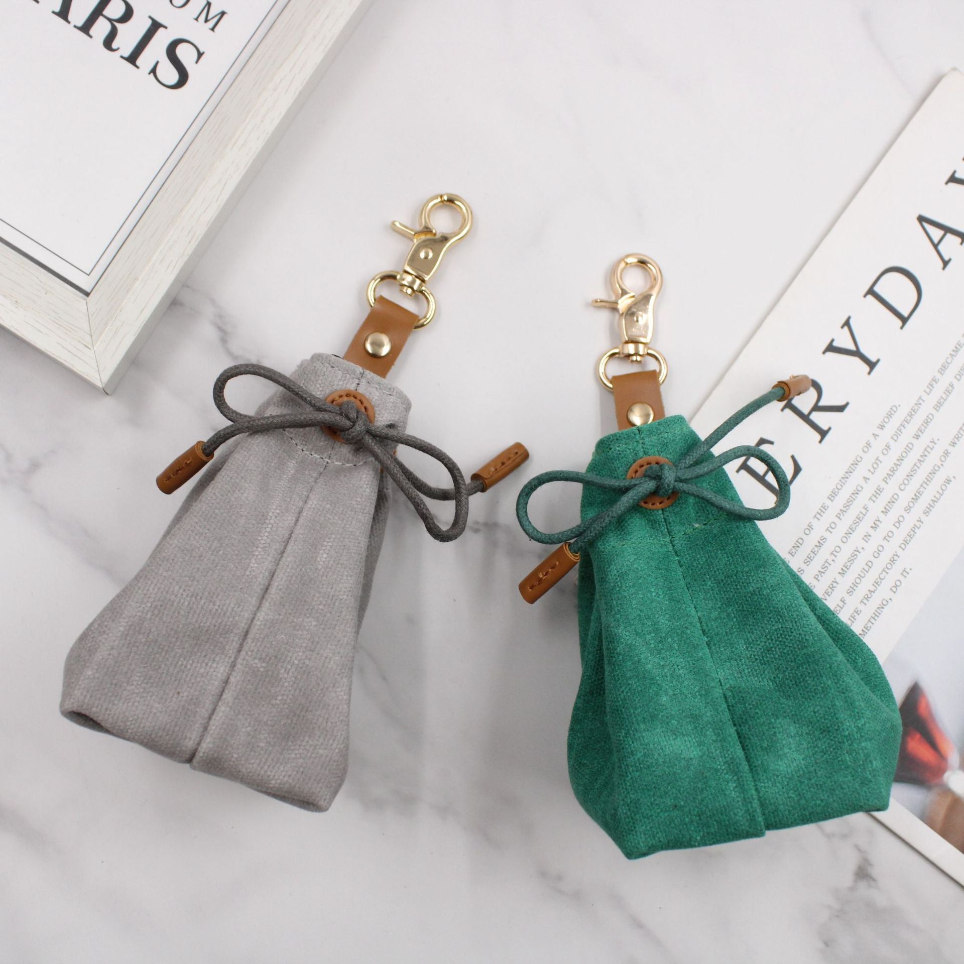 2-PCS Grey Clip-On Canvas Dog Treat Pouch - Portable Drawstring Bag for Training & Walks