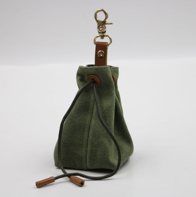 2-PCS Dark green Clip-On Canvas Dog Treat Pouch - Portable Drawstring Bag for Training &amp; Walks