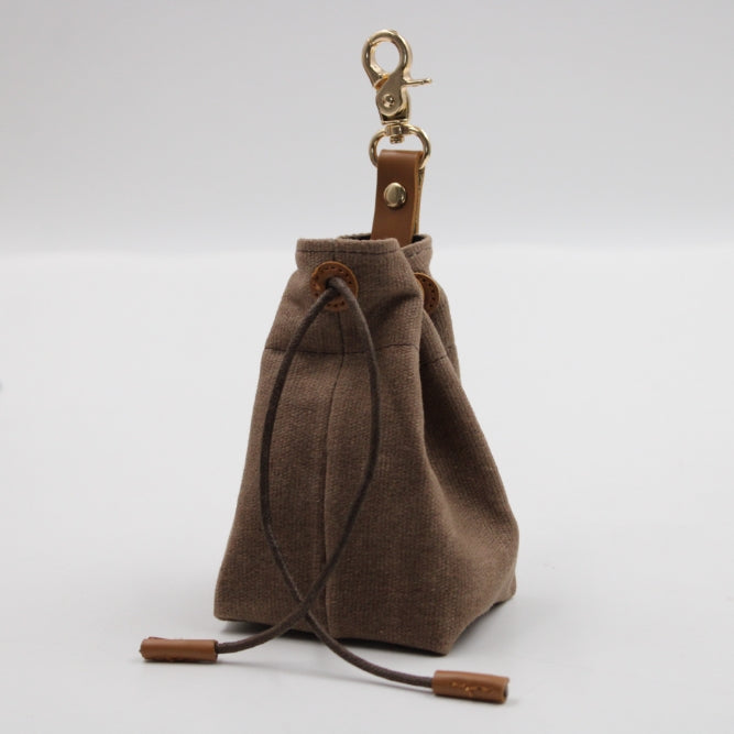 2-PCS Brown Clip-On Canvas Dog Treat Pouch - Portable Drawstring Bag for Training &amp; Walks