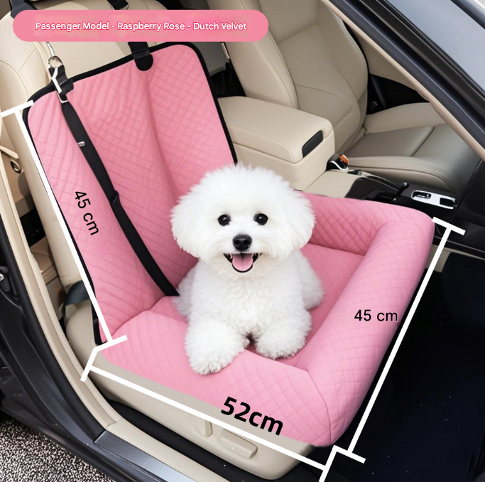 Pink Plush Dog Car Booster Seat - 2-in-1 Travel Bed for Small Dogs with Washable Cover