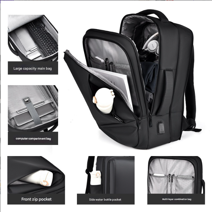 Green Expandable Business Laptop Backpack with USB Charging Port - Large Capacity Work & Travel Bag for 15.6 Inch Laptops