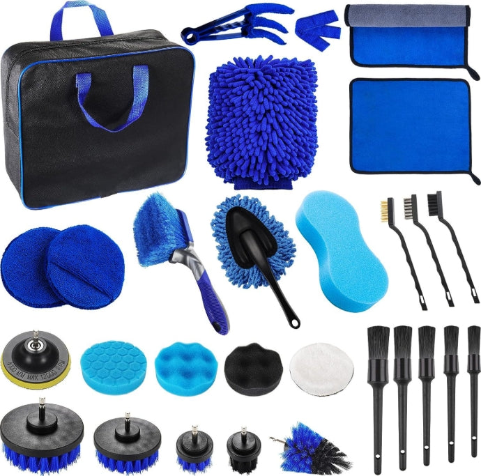 29-Piece set Ultimate Car Detailing Kit - Drill Brush & Polishing Pad Set for Car Interior, Wheels, and Exterior Cleaning