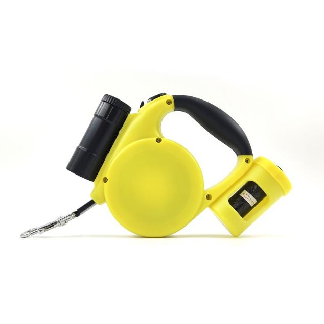 Yellow 3-in-1 Retractable Dog Leash with LED Flashlight & Poop Bag Dispenser | Heavy Duty Tangle-Free Leash for Safe Night Walks